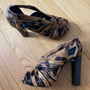Pierre Hardy Animal Print Ponyhair Sandals Block Heels 40 9